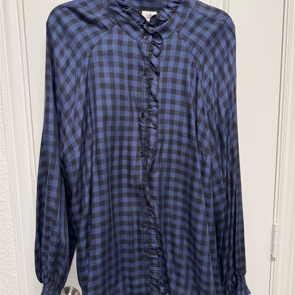 CAbi Blue Checkered Blouse